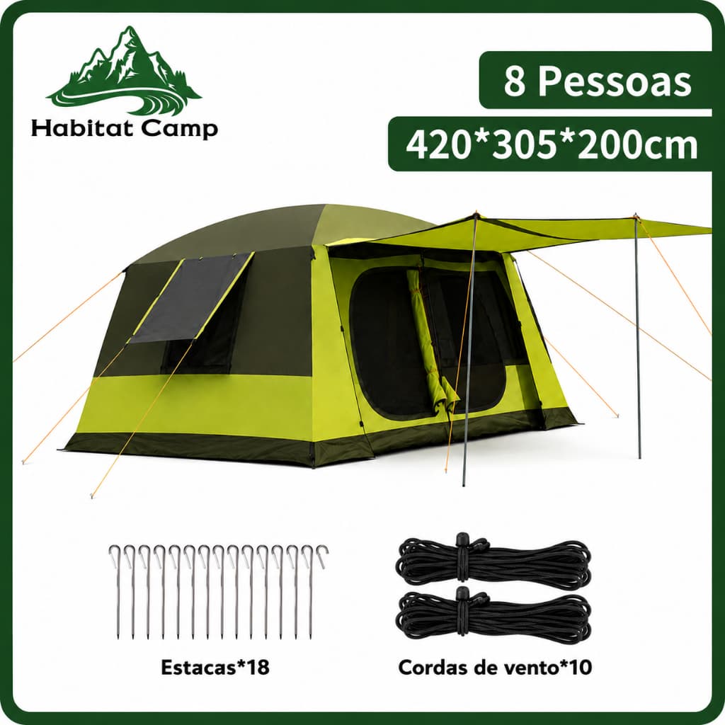 Habitat Camp Barraca Gigante 12-16 Pessoas Camping Impermeável 5500mm Tenda Familiar com Divisória Interna