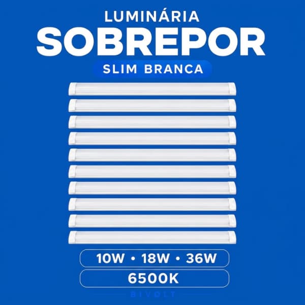 Kit 10 Luminárias Led Sobrepor Slim 10W 18W 36W 6500k Branco frio Bivolt Elgin