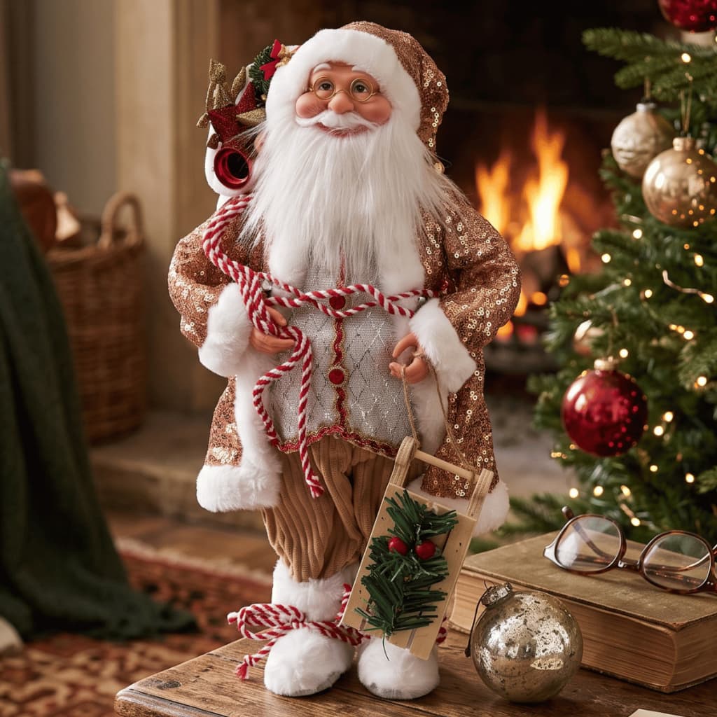 Enfeite Decoração Para Mesa Arvore De Natal Papai Noel Lantejoula Pelúcia Pé 45CM Presente Natalina