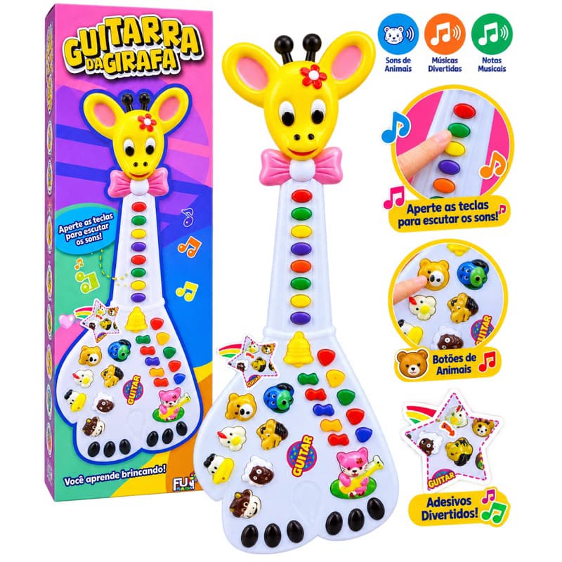 Guitarra Infantil Girafa Musical com Sons de Animais, Notas Musicais e Botões Interativos