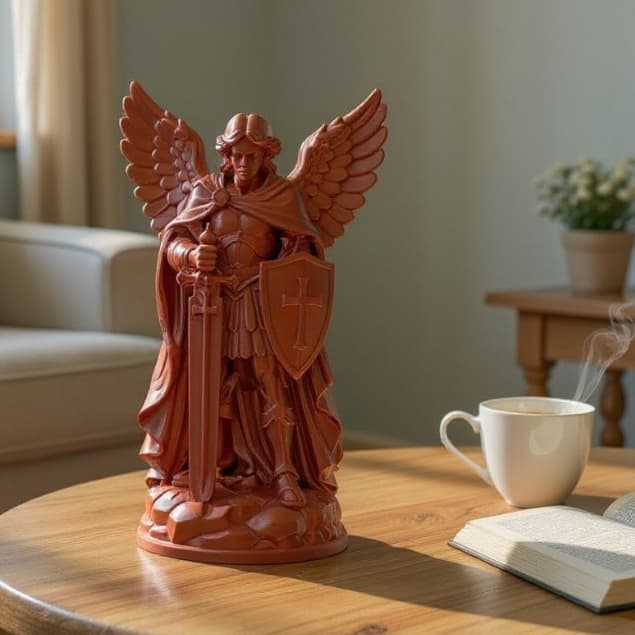 Imagem São Miguel Arcanjo Estátua Cobre Dourado 15 cm Decoração Religiosa Altar Cantinho Oração