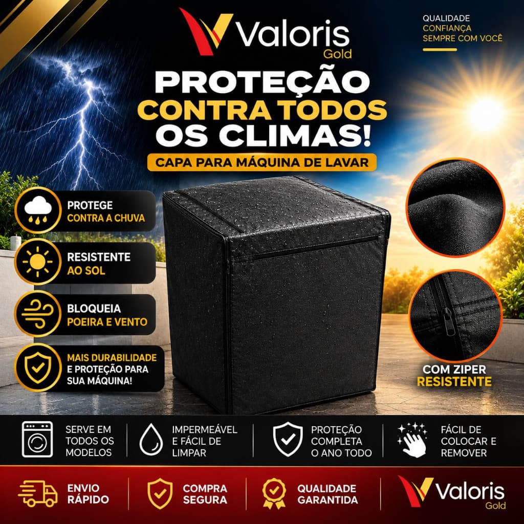 Capa Máquina de Lavar Roupa Flanelada Com Zíper Proteção Sol Chuva