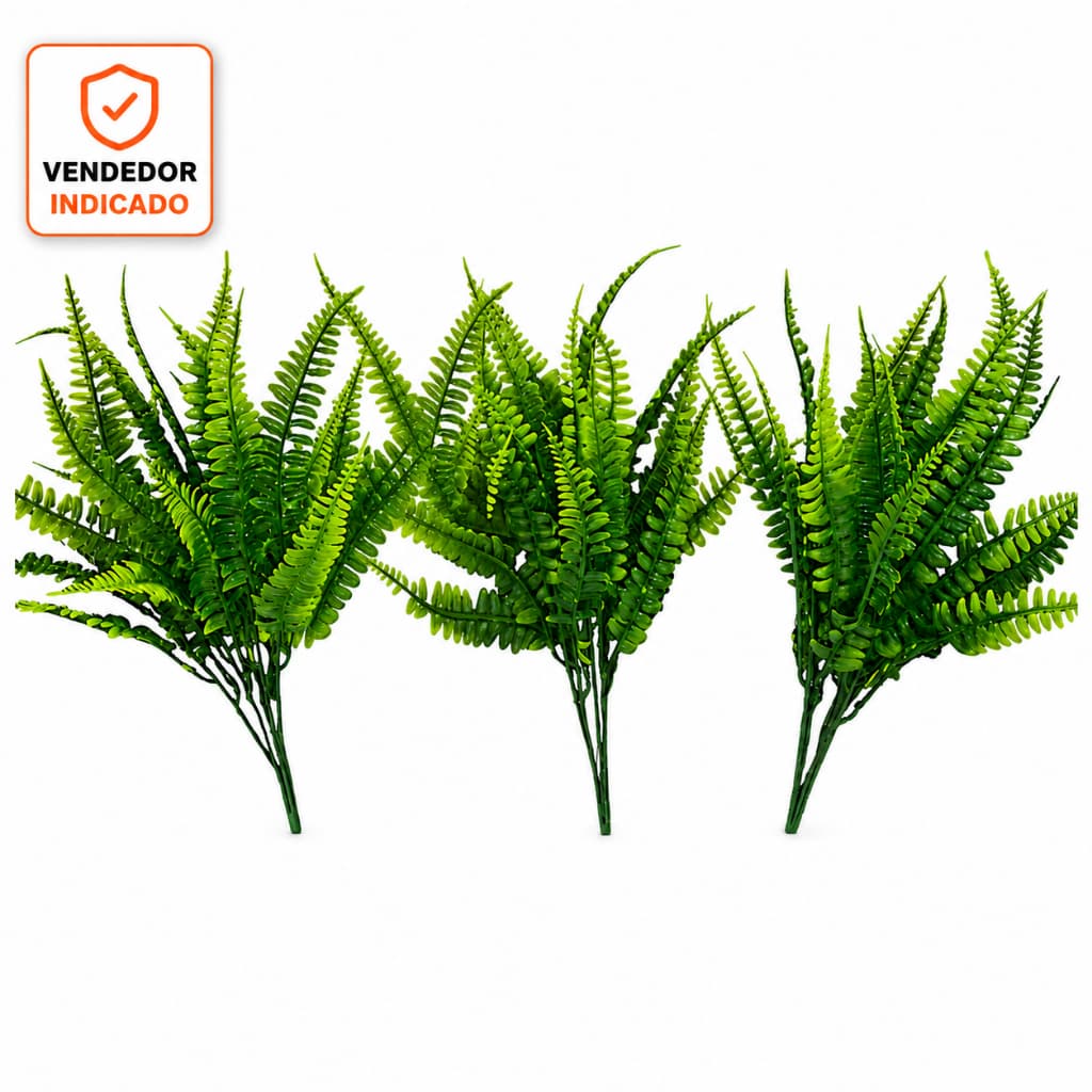 Kit 3 Buquês Samambaia Artificial Folhagem Verde Realista para Decoração