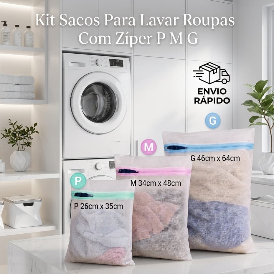 Kit Sacos de Lavar Roupas Delicadas PROTETOR Com Zíper P M G Organizador Maquina 3, 6 e 9 Unidades