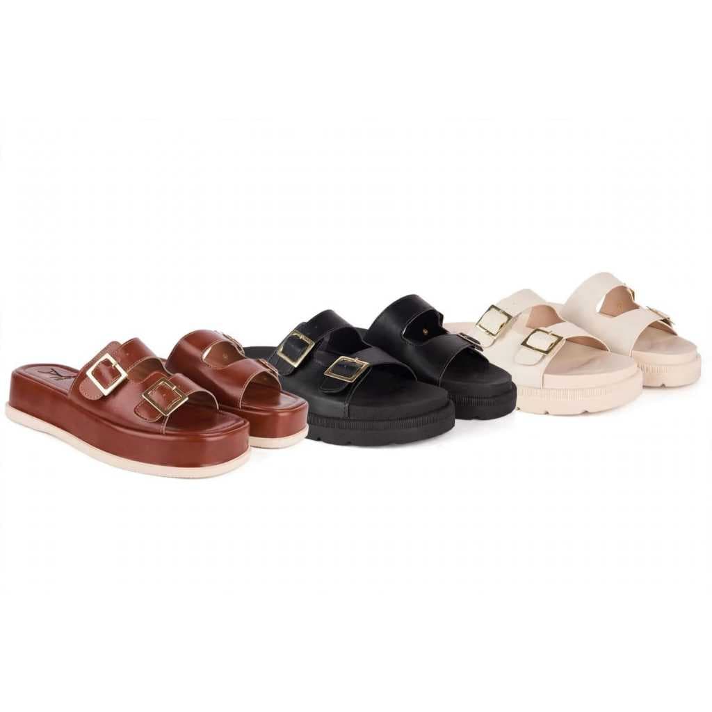 Papete Plataforma Feminina - Sandália Birken Fivela Dourada