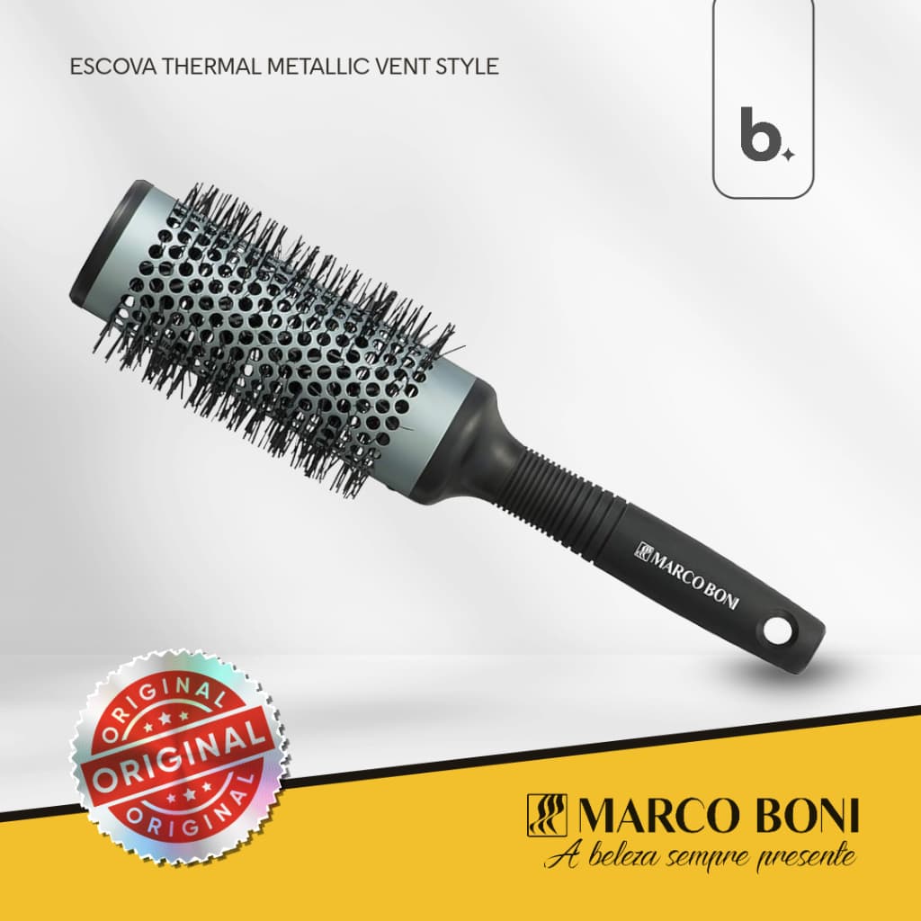 Escova Profissional Marco Boni Thermal Metallic Vent Style 60mm Prata - Escova Vazada com Corpo de Alumínio (Ref. 8044)