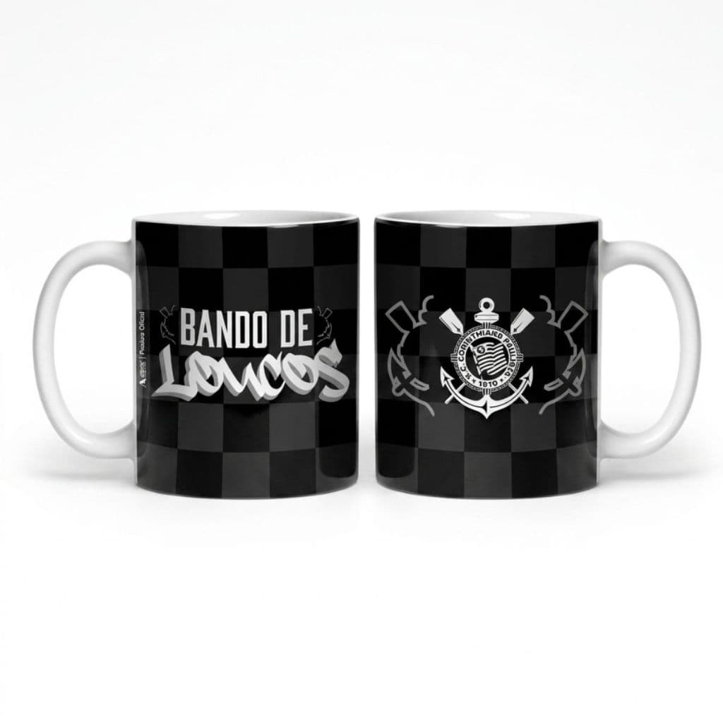 Caneca de Cerâmica Corinthians 300ml – Caneca Reta do Timão “Loucos” para Café e Bebidas – Presente para Torcedor