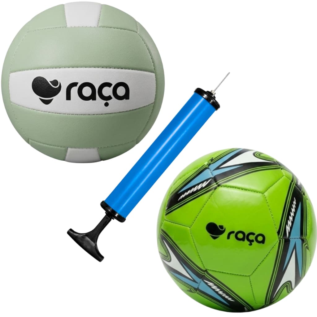 Kit Bola Futebol Raça + Bola De Vôlei Com Bomba Tamanho N5
