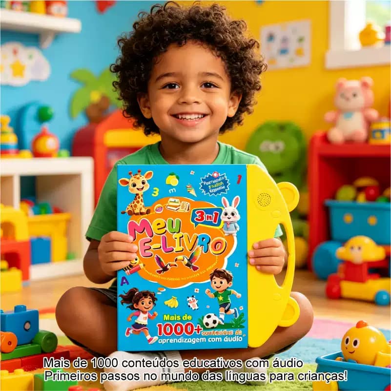 Livro educativo interativo trilingue: inglês, português e espanhol, brinquedo que acompanha crianças dos 3 aos 12 anos