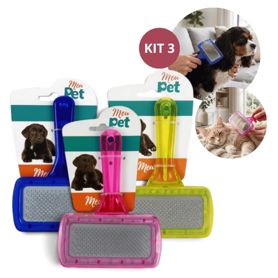 Kit 3 Rasqueadeiras Pet Escova Tira Pelo Morto Cães Gatos Limpeza Higiene Pelo Longo Curto Macia