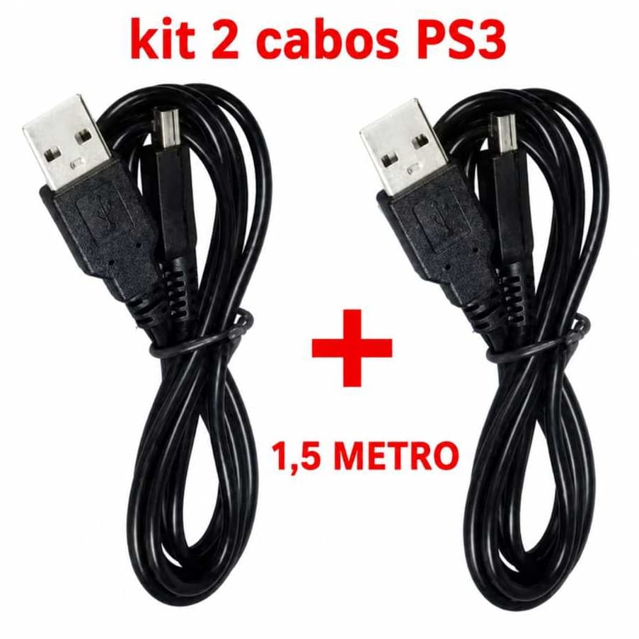 Kit 2  Cabos Carregador Controle PS3 GE V3   Usb 2.0 1,5 metro Para Controle PS3 GPS Câmera Digital Radio Som