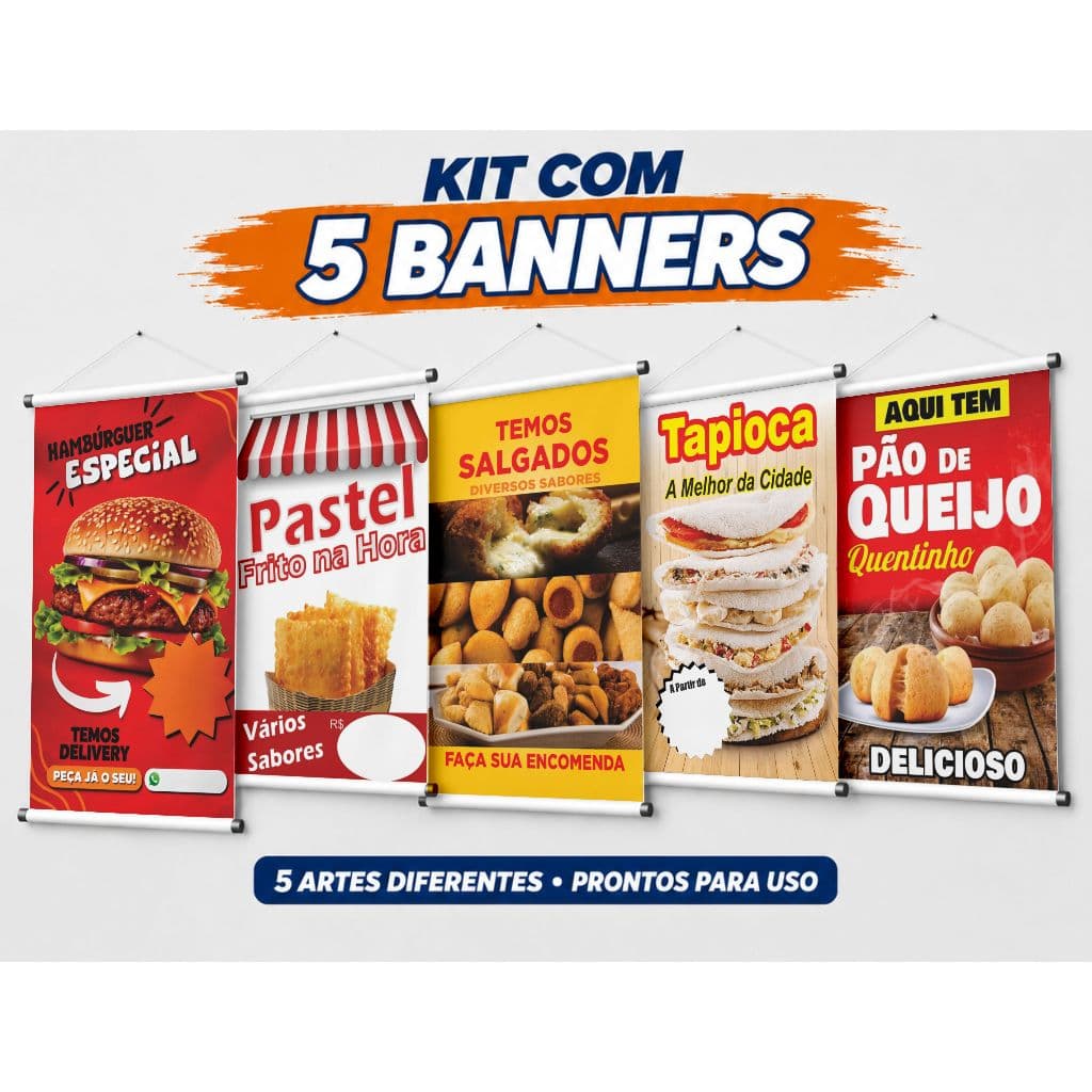 Kit com 5 Banners Comerciais – Artes Prontas para Impressão 24