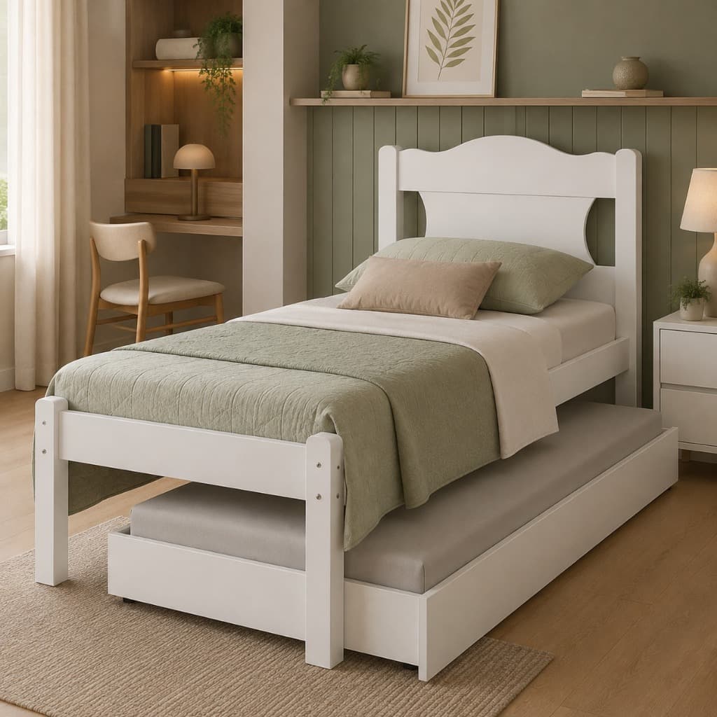 Cama de Solteiro com Auxiliar Munique MDF Resistente com Colchões