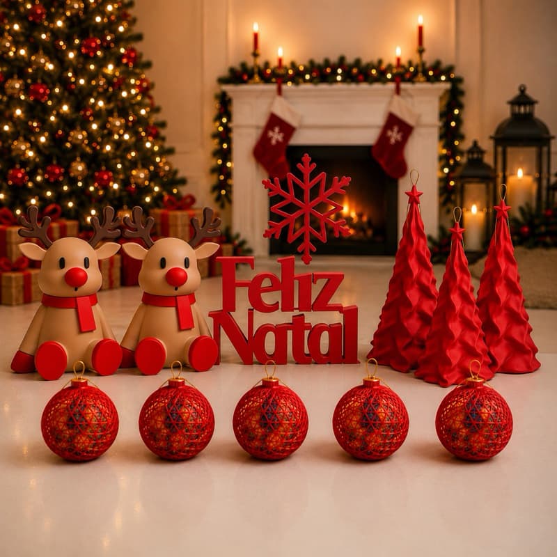 Kit Natalino Completo 11 Peças| Renas +Árvores + Bolas  | Decoração Natalina| Enfeites para Árvore do Papai Noel
