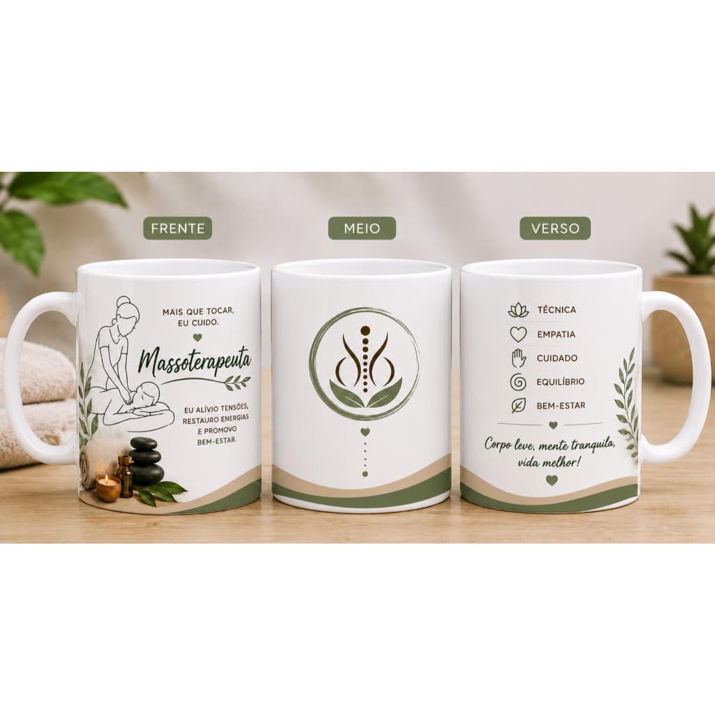 Caneca Massoterapeuta 325ml Personalizada – Presente para Massagista, Terapeuta, Formatura e Profissional de Massoterapi