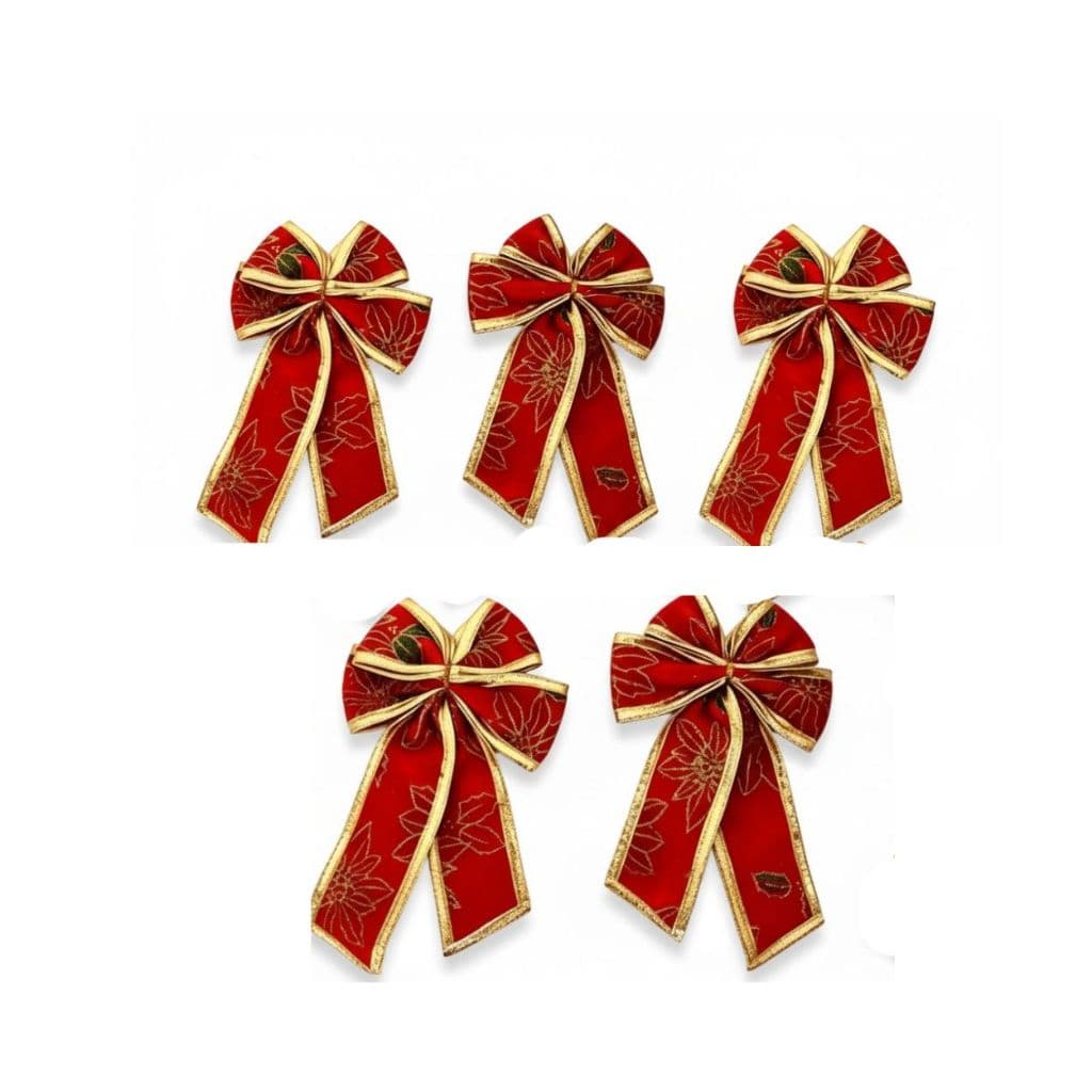 Kit 5 Laço Vermelho Enfeite De Árvore De Natal 26 Cm Bonito