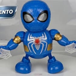 Boneco Robô Dançarino Homem Aranha Azul Toca Música com Luz LED Dança Abre Máscara