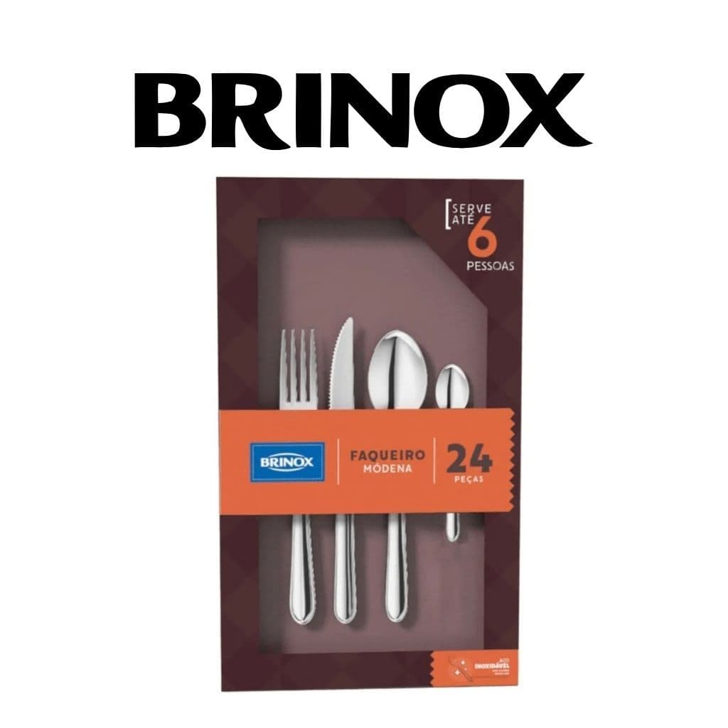 Faqueiro Brinox Módena 24 Peças Aço Inox Jogo de Talheres Faca Garfo Colher Sobremesa Mesa Posta Jantar Casa Nova