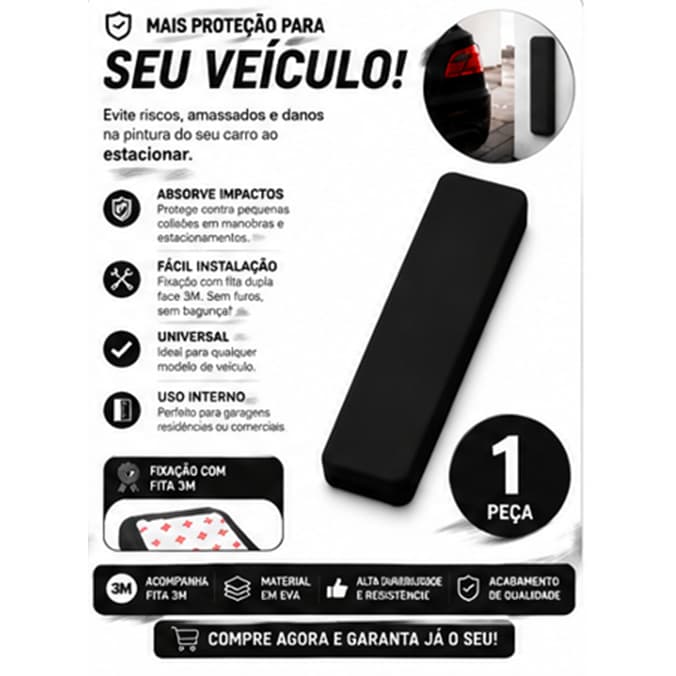 Protetor Garagem Parachoque com 30cm x 8cm x 30mm - Batente Eva.