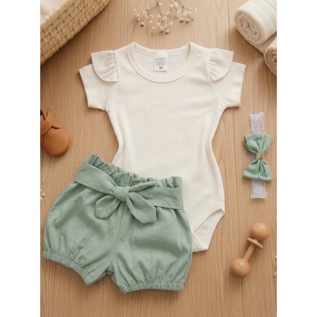 Conjunto Bebe menina body e short + faixa de cabelo