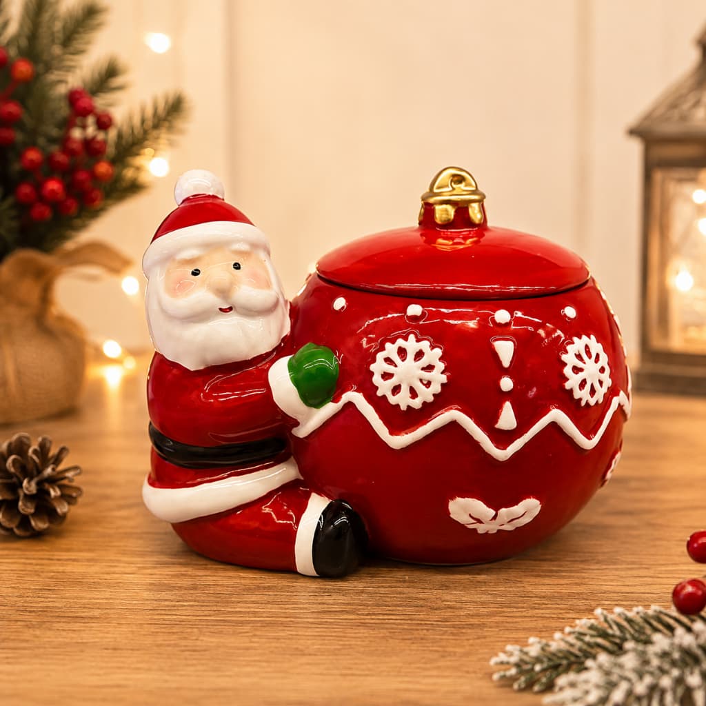 Açucareiro Porta Açúcar de Porcelana Natalino Papai Noel Vermelho 16x12cm