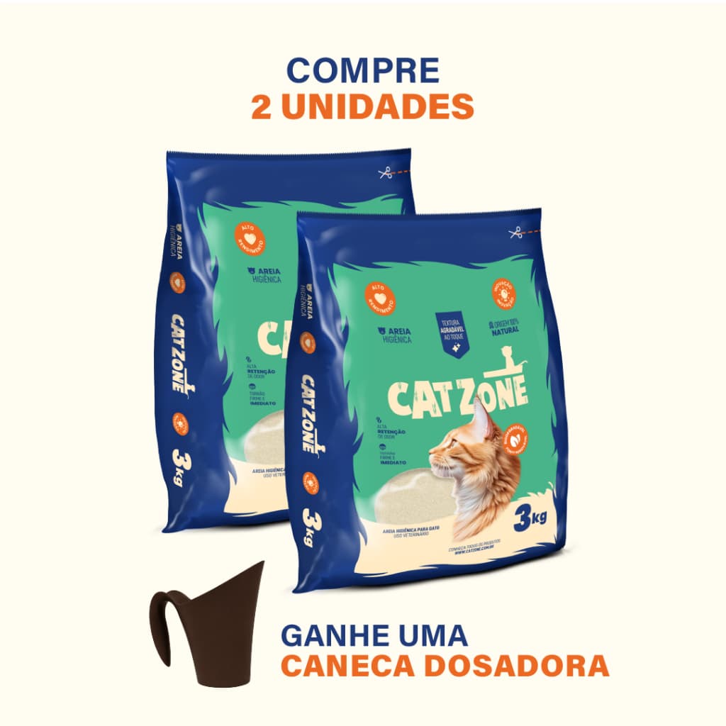 KIT2 Areia Biodegradável Cat Zone - Para Gato - Controle de Odor -  Forma Torrão - Alta Absorção 3kg