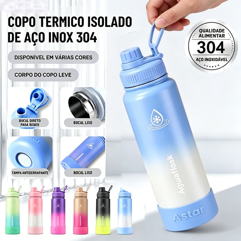 AstarFlask  Garrafa Térmica Aço Inoxidável 304 700ml  Com Alça  e base de silicone Garrafa Térmica Café