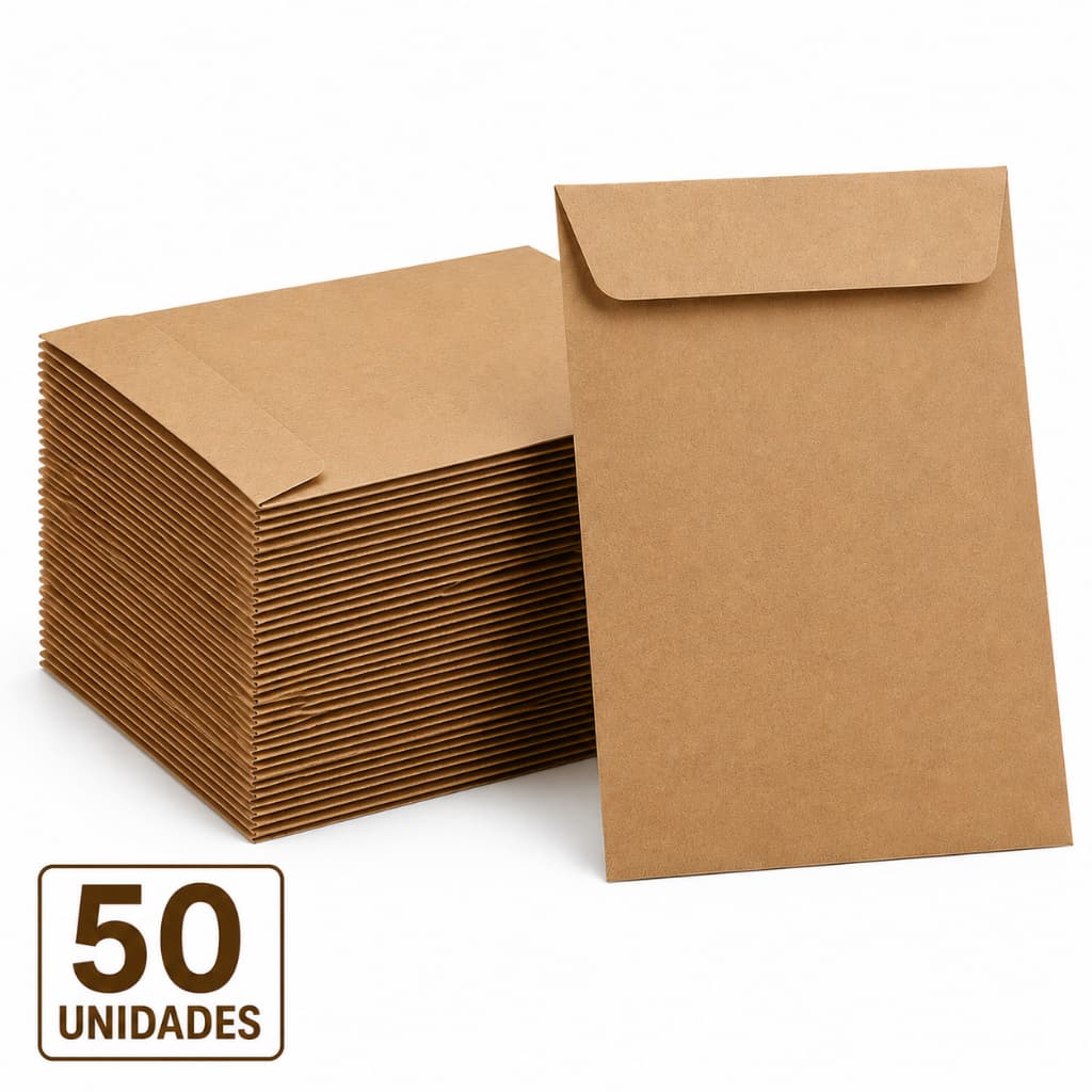 Envelope Saco Kraft A5 176x250mm Pardo 50 Unidades CABE MEIA FOLHA DE SULFITE