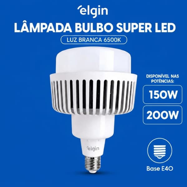Lâmpada Bulbo Led Alta Potência 100W 200W 6500K Branco Frio E40  Galpão Comércio Elgin