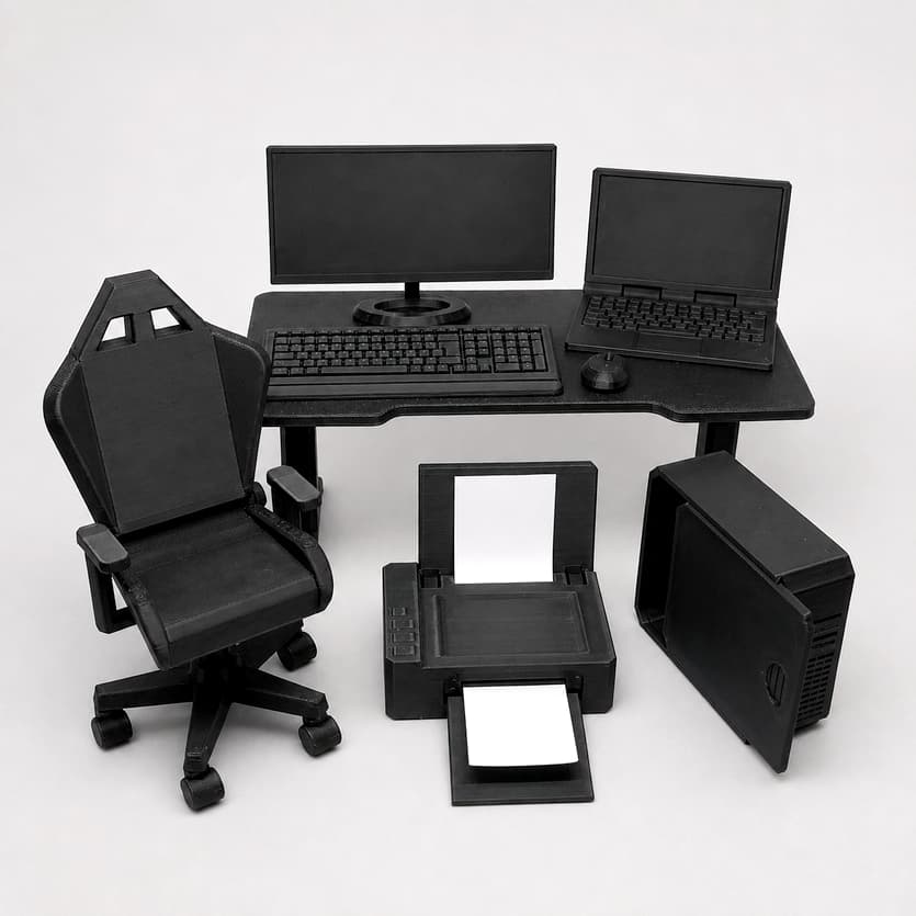 Kit Setup Miniatura PC Gamer Escala 1:12 Computador CPU Monitor Teclado Mouse Notebook Mesa Cadeira