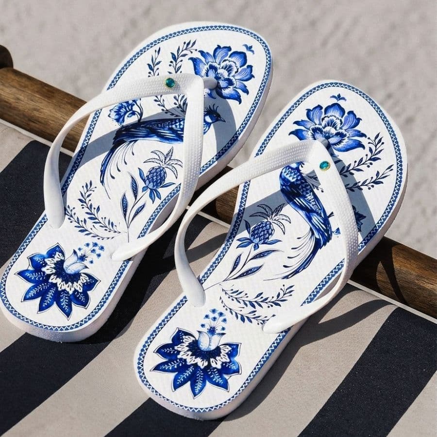 Chinelo Feminino Estampado Azulejo Tropical Moda Casual Leve Macio Confortável Blogueirinha Paty Looks Praia