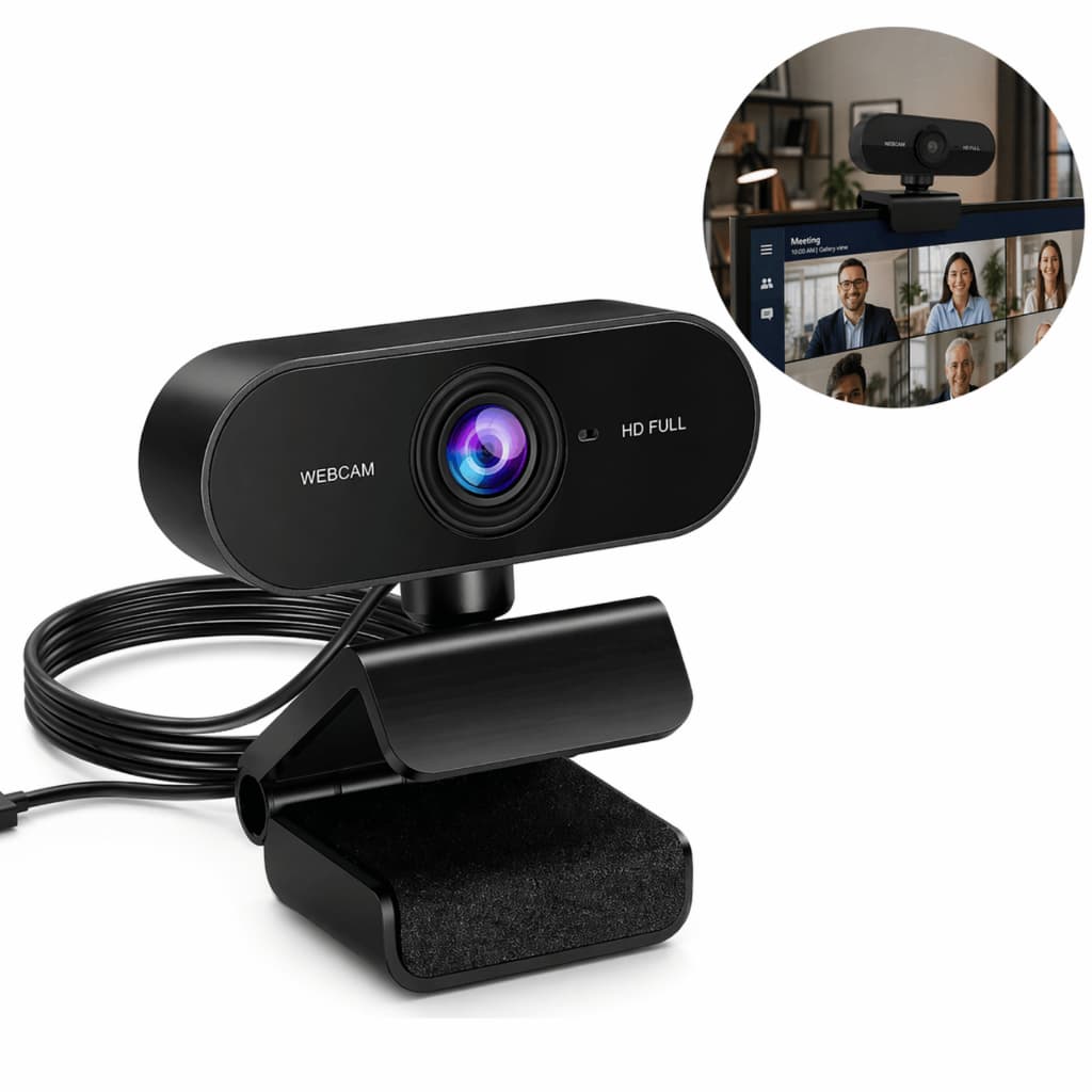 Webcam Full HD 1080p com Microfone USB 2.0 Rotação 360° para PC Notebook