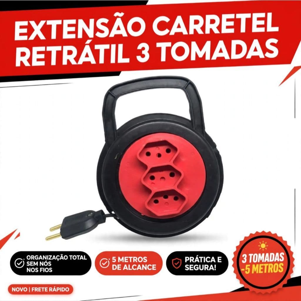 Extensão Elétrica 5 Metros 3 Tomadas Bivolt Cabo 2x0,75mm Preto