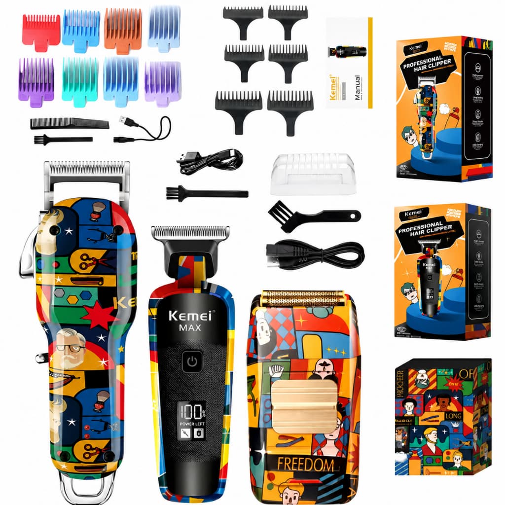 kit max 3 máquinas Kemei Original Máquina de Corte km-2092 + Acabamento km-5090 + Barbeador km-1102h Profissional