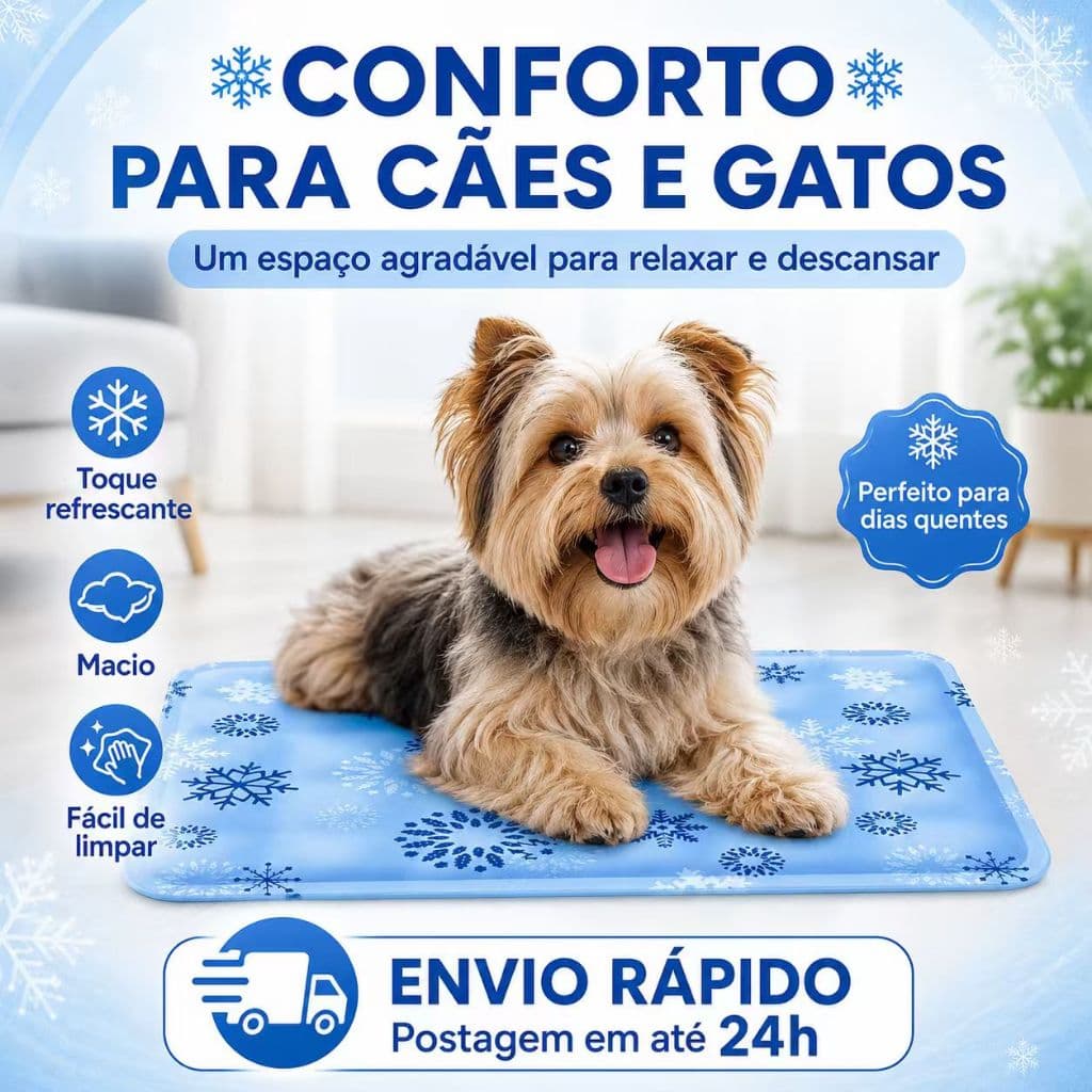 Tapete Gelado de Água para Pet 60x50cm Refrescante Espessado Cães e Gatos Resistente