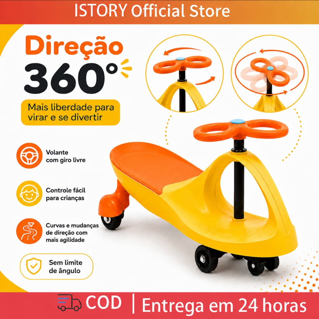 Carrinho Rolimã Gira Gira Car Infantil 360° com Volante para Meninos e Meninas 3 Anos+
