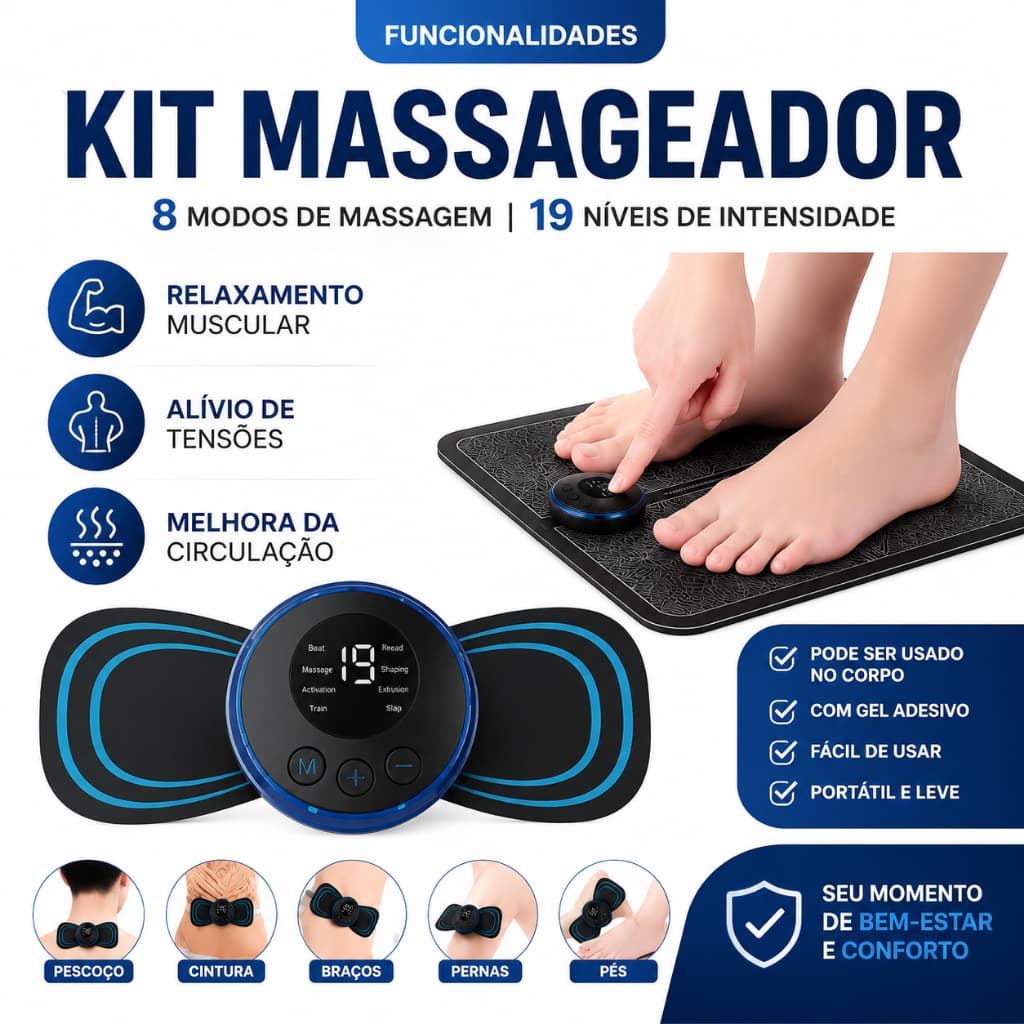 Massageador Portátil Recarregável – Para Pescoço, Costas e Pernas, Alívio de Tensão Muscular