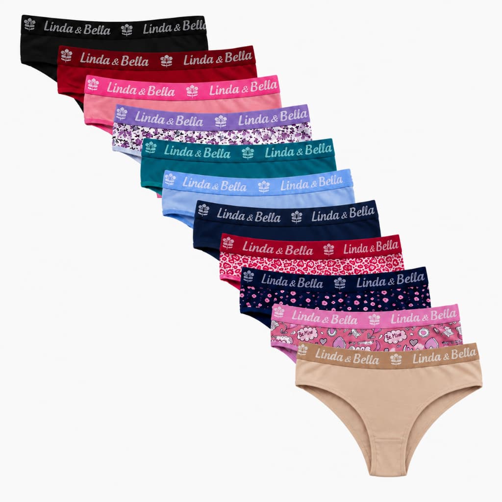 Kit 10 Calcinha Cós Grosso Adulto Algodão Antialérgica Linda e Bella Lisa ou Estampada