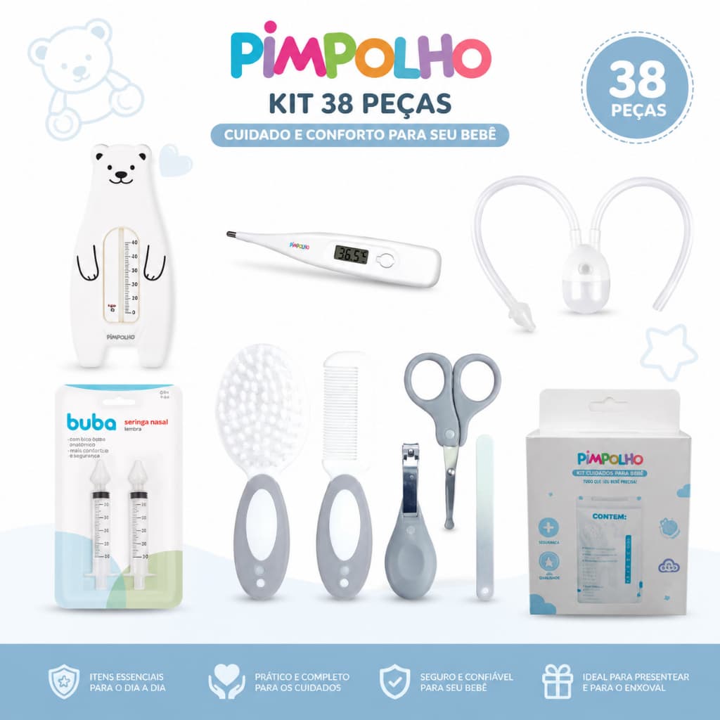 Kit Higiene e Cuidados para Bebê 38 Peças Enxoval Completo Neutro