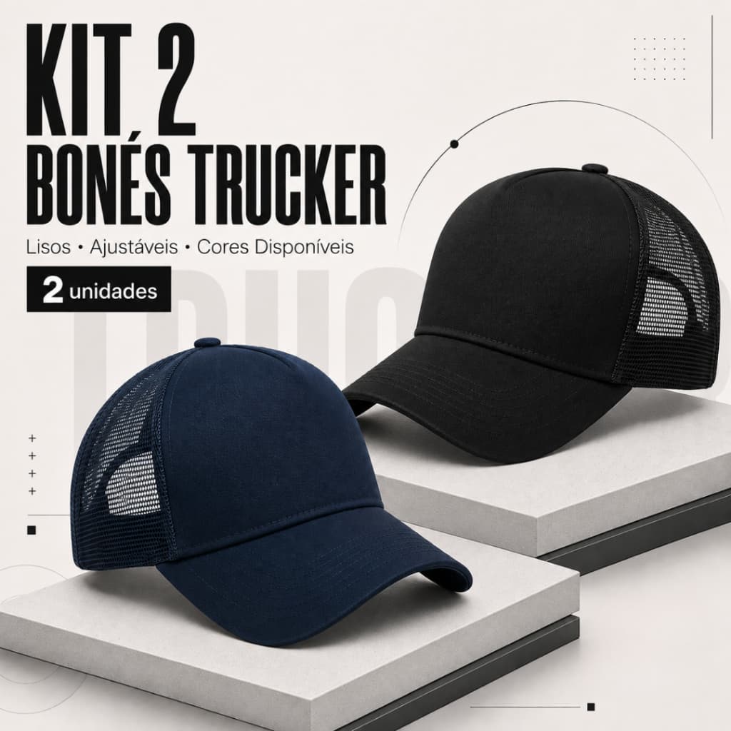 Kit 2 Boné Trucker com Tela Traseira Aba Curva Masculino Feminino Regulagem Snapback