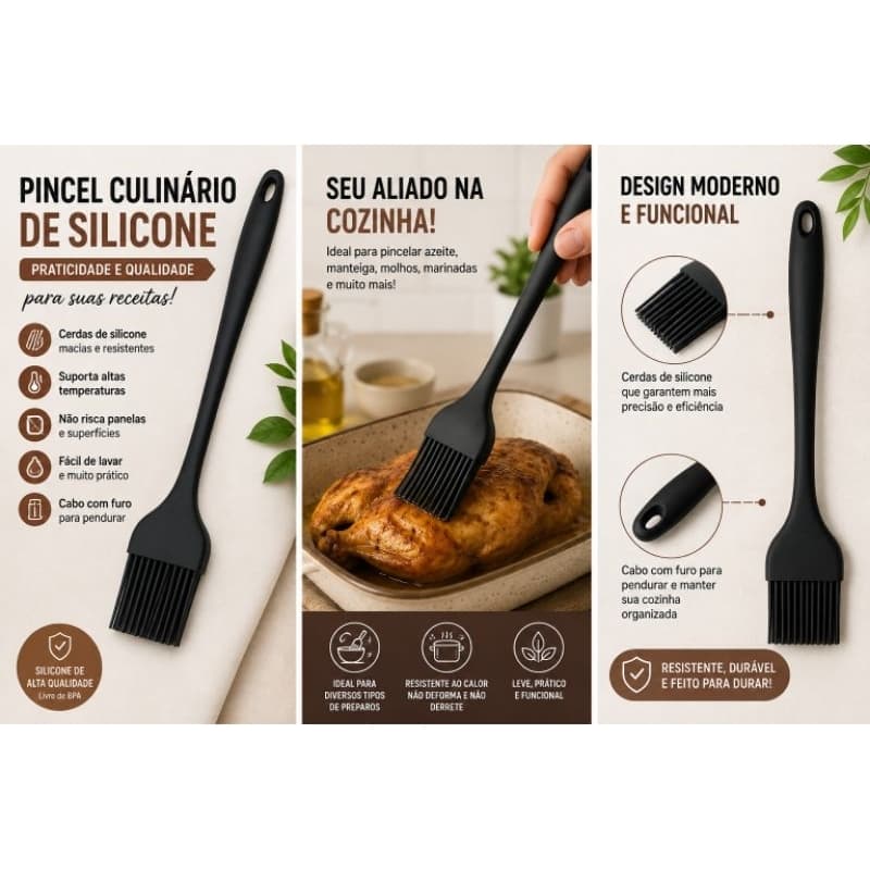 Pincel Culinário de Silicone para Alimentos Churrasco Confeitaria Cozinha