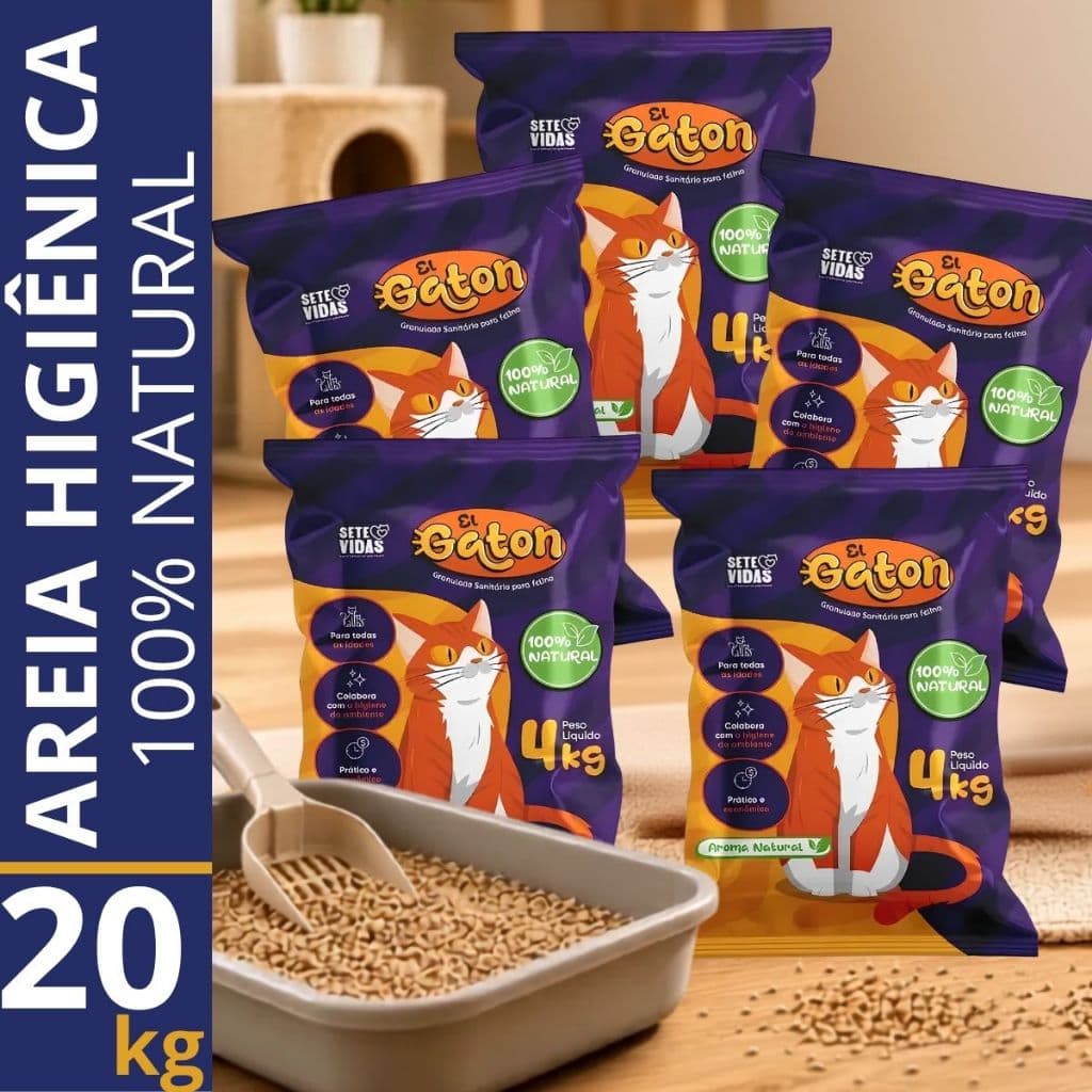 Kit 5 Areia Higiênica Para Gato El Gaton Argila Natural Sem Cheiro Alta Absorção 100% Natural