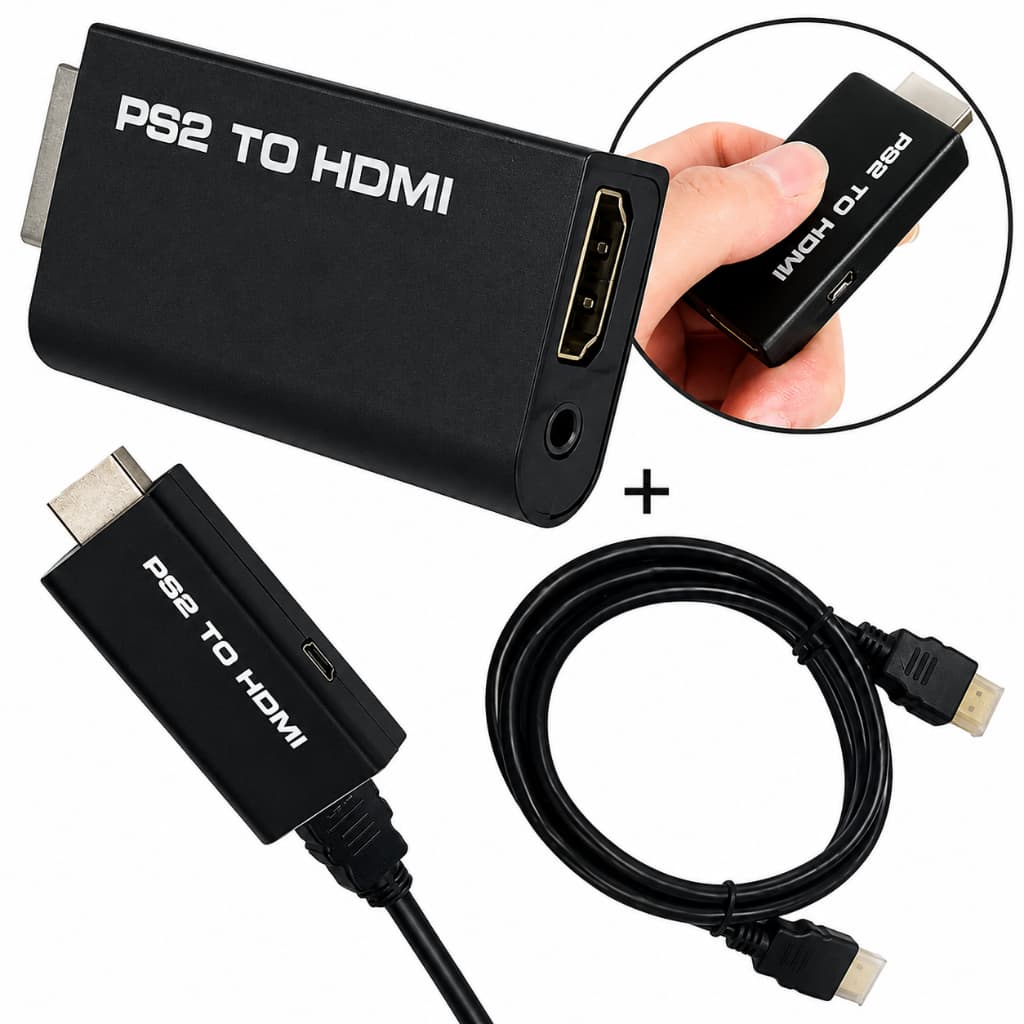Adaptador Conversor PS2 para HDMI Áudio e Vídeo + Cabo HDMI 1 Metro