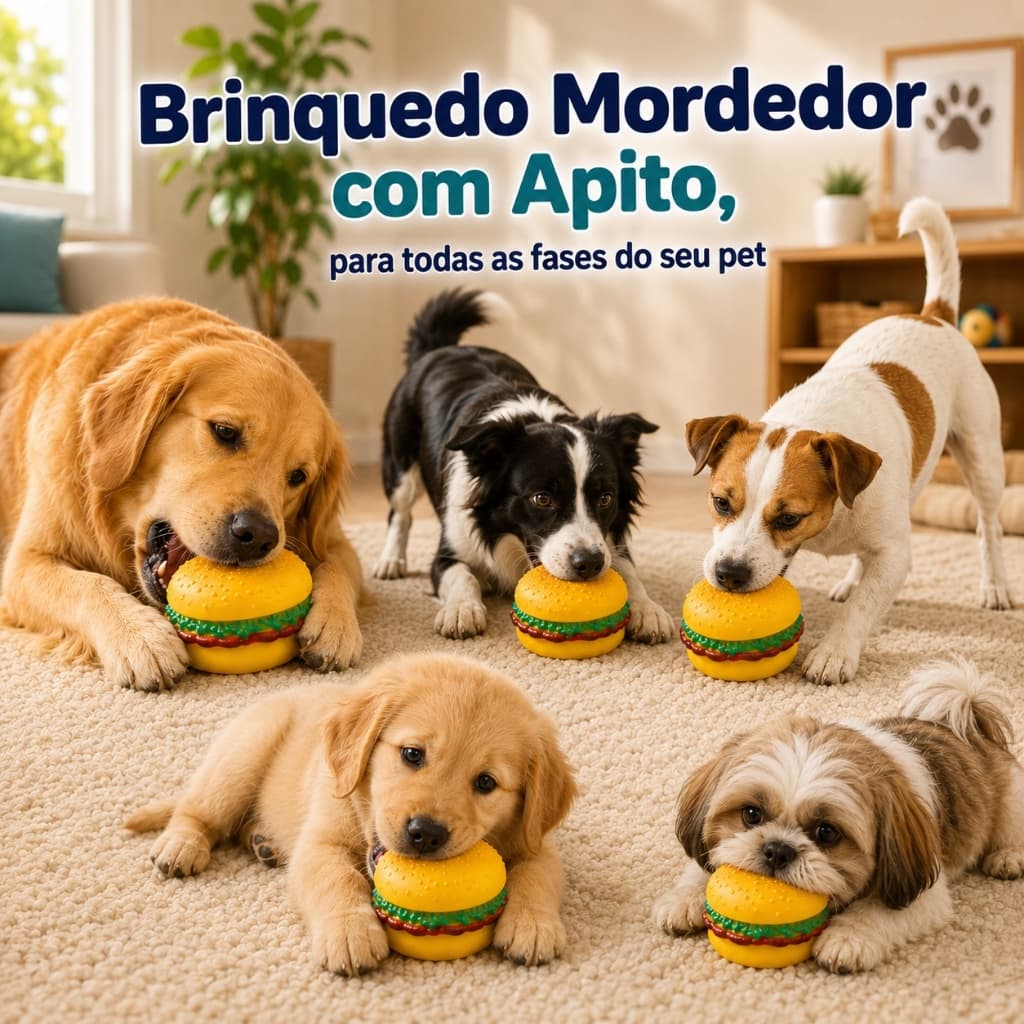 Kit 2 Brinquedo Mordedor Hambúrguer Pet Apito Interativo Resistente Antiestresse Cães Filhotes Adultos 6cm