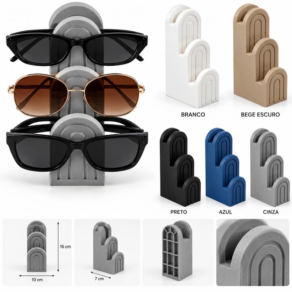 Organizador Porta Óculos 3 Lugares – Suporte Expositor de Mesa para Óculos de Sol e Grau