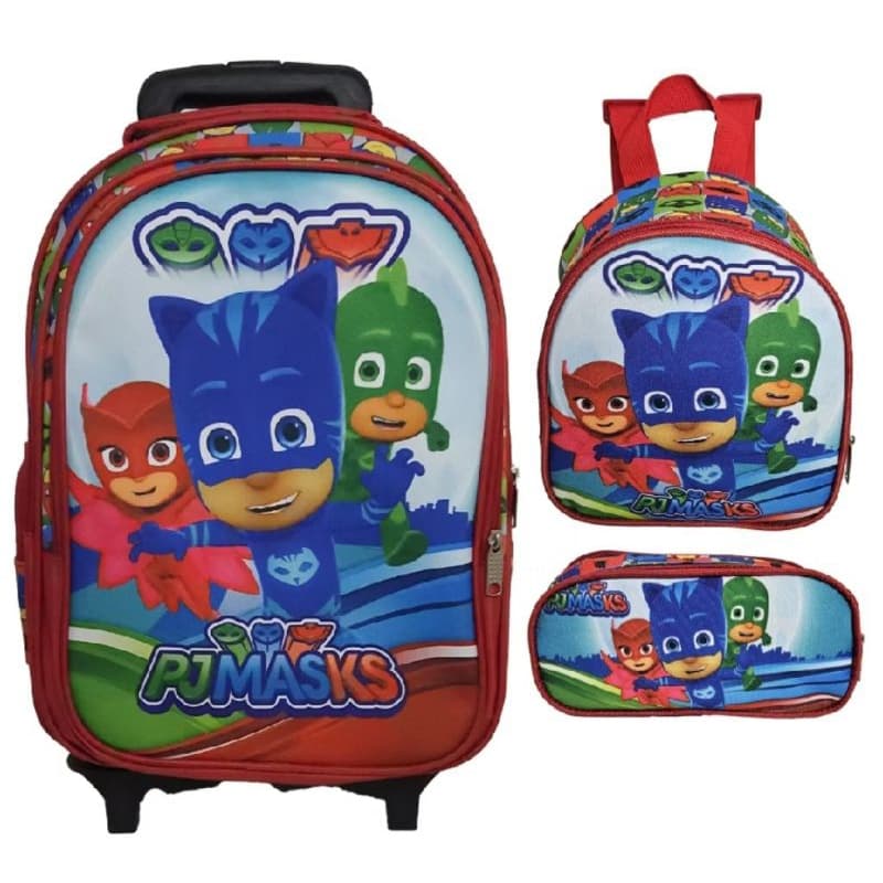 Kit Mochila Escolar com rodinhas Pjmasks + Lancheira Térmica + Estojo/ Mochila para menino /Mochila infantil 2026