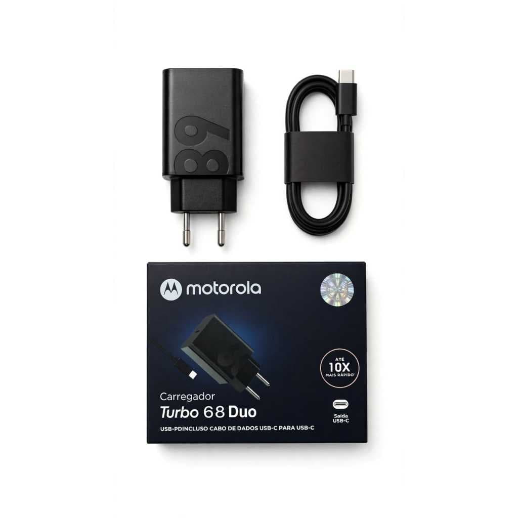 Carregador Motorola TurboPower 68w Duo Super Rapido Usb-C + Cabo Tipo C 1M