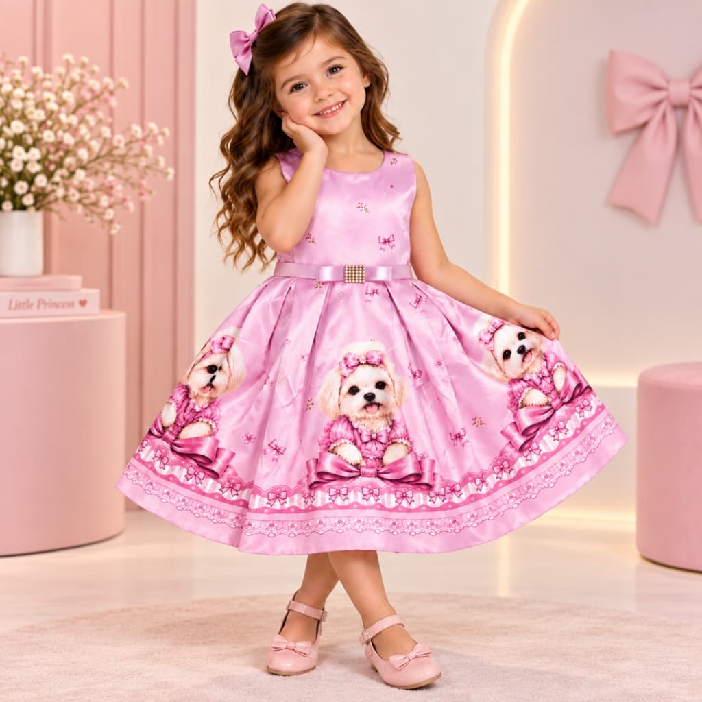 Vestido Infantil Menina Laço Vestido Feminino Infantil Vestidos Infantis Rosa Roupa Infantil  2ao 8