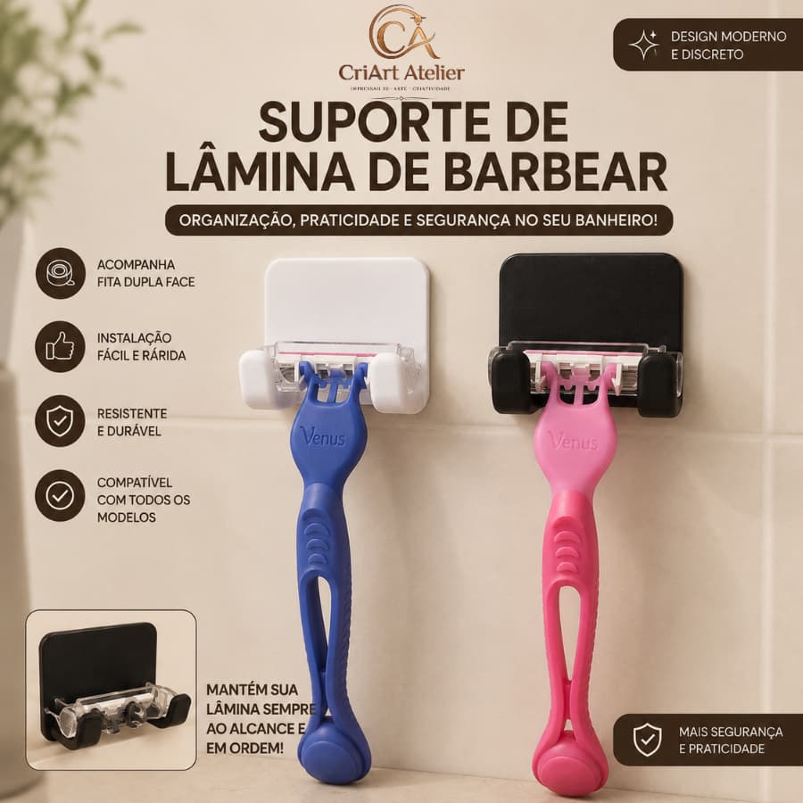 Suporte Lâmina de Barbear Parede Sem Furo Com Fita Dupla Face 3M Organizador Banheiro Barbeador Masculino Feminino