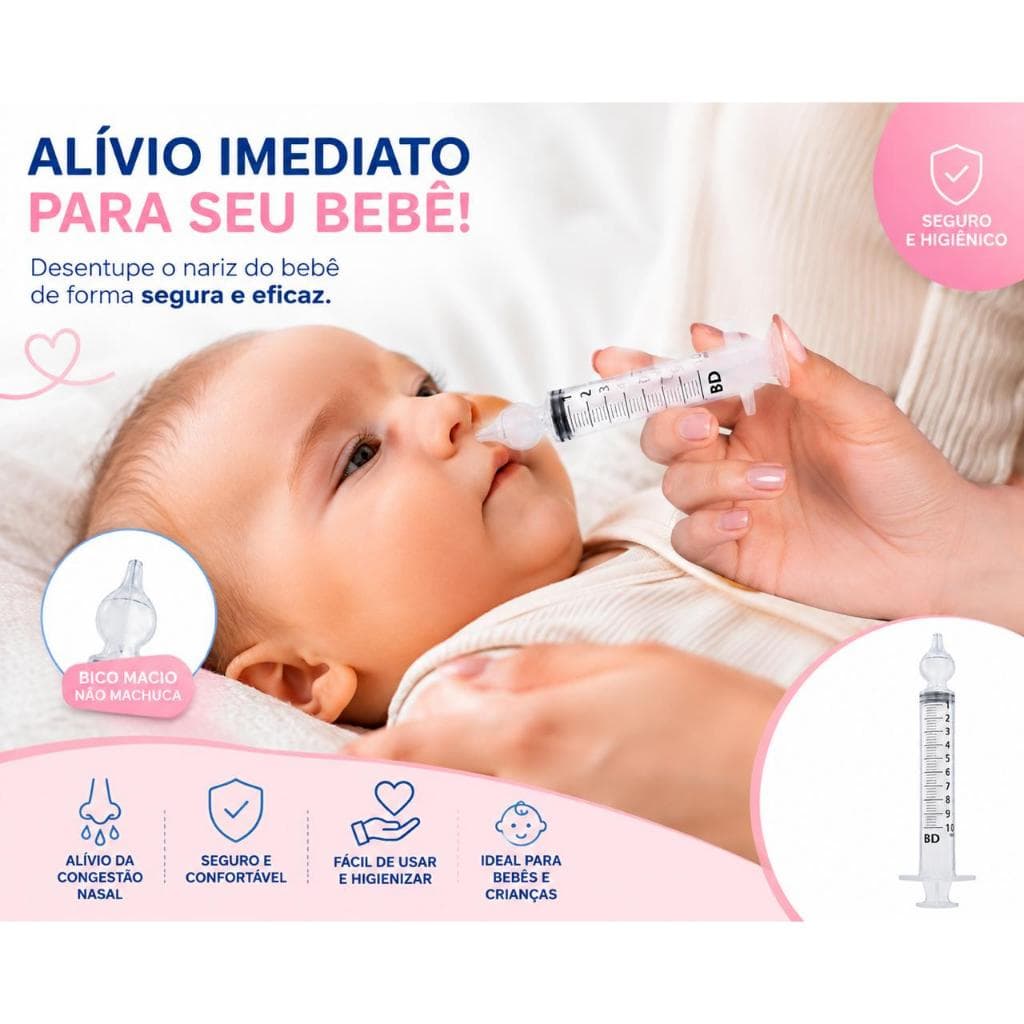 Seringas Com Bicos 100% Silicone Para Limpeza Nasal Infantil